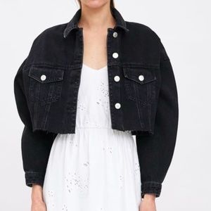 Zara Black Cropped Denim Jacket